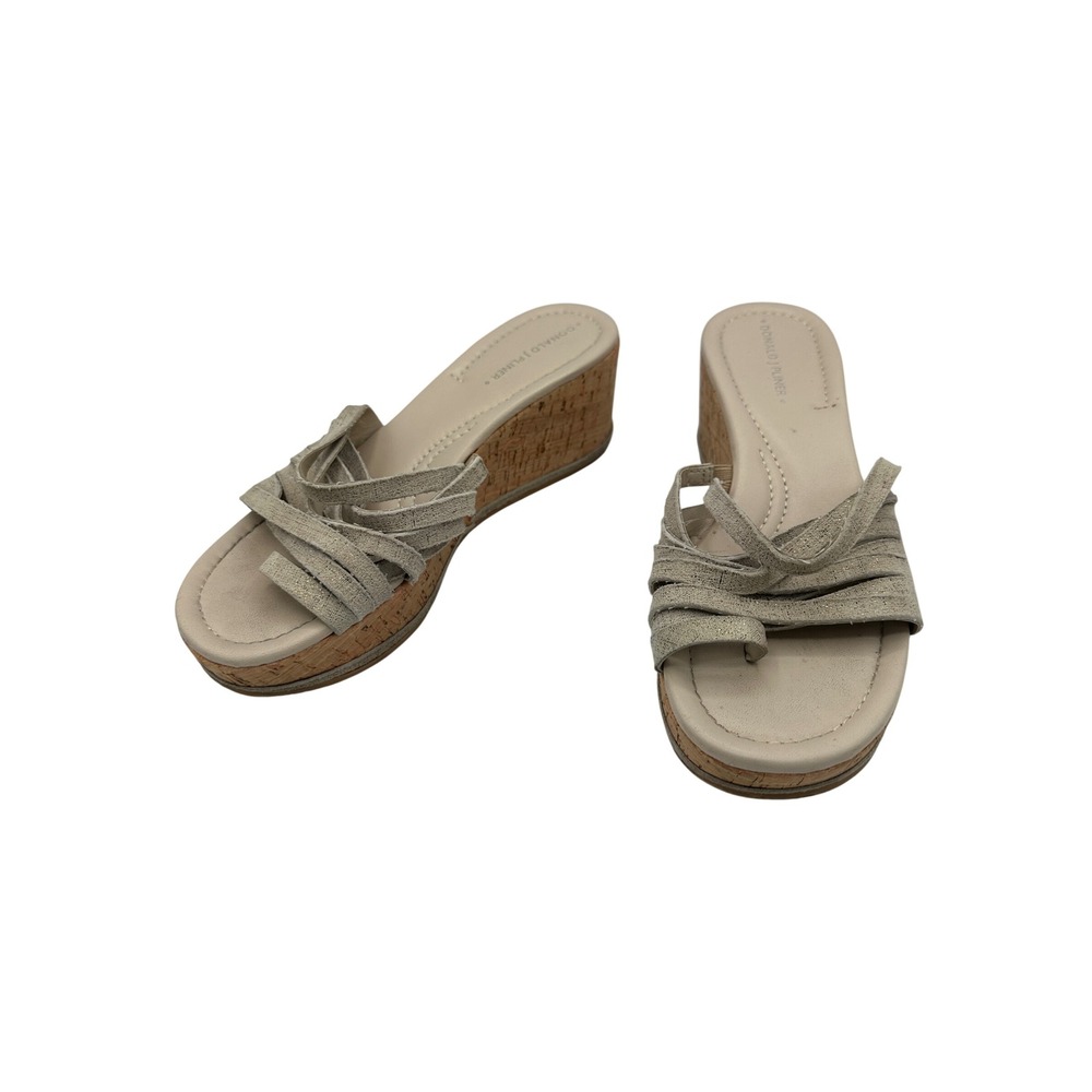 Donald J Pliner Sheena Wedge Sandals Womens 7.5 Beige Cork Strappy Good
